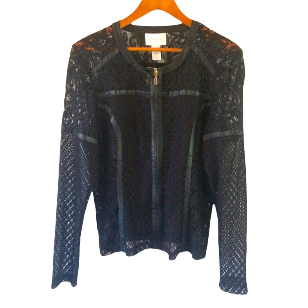 Cache lace and faux leather zip up jacket size 2